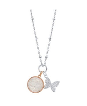 image of Unwritten Cubic Zirconia Butterfly And Mother Of Pearl Pendant Rose Gold Two Tone Fine Plated Silver Necklace