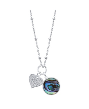image of Unwritten Cubic Zirconia Heart and Mother of Pearl Pendant Rose Gold Two Tone Fine Plated Silver Necklace, 16