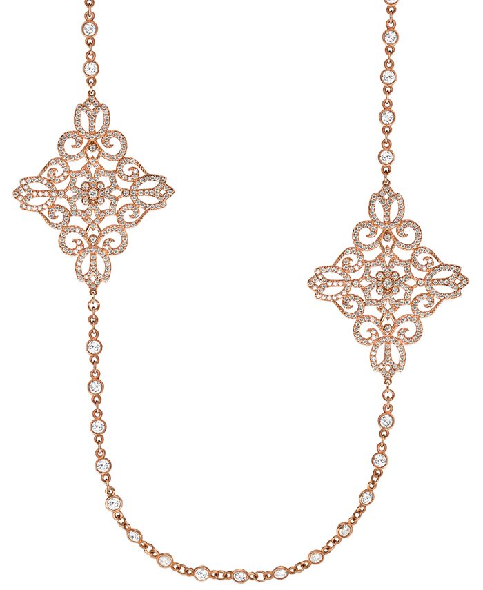 Rhona Sutton - Crystal Four Point Medallion Opera Necklace in 14k Rose Gold Over Sterling Silver