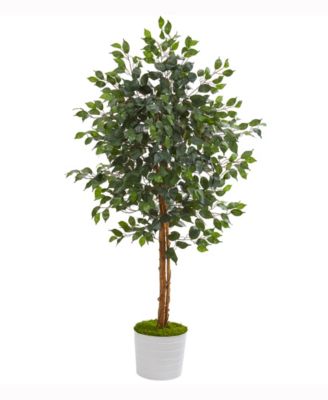 Nearly Natural - 5ft. Ficus Artificial Tree in White Tin Planter