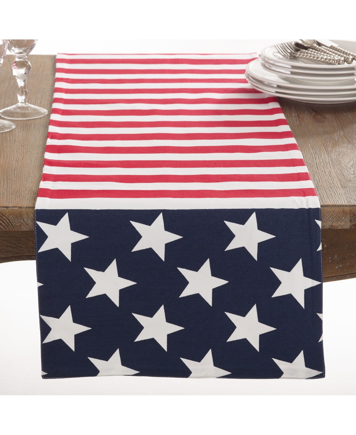 Saro Lifestyle Star Spangled American Flag Design Table Runner In Red