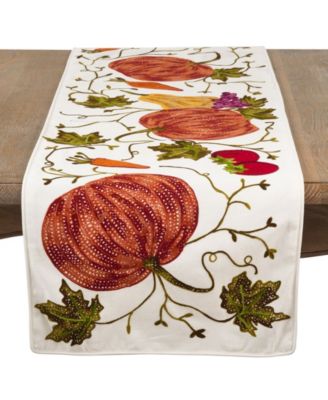 Embroidered Pumpkin Harvest Design Cotton Table Runner
