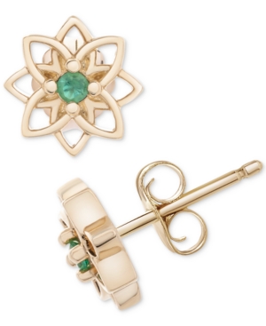 image of Emerald Flower Stud Earrings (1/20 ct. t.w.) in 14k Gold
