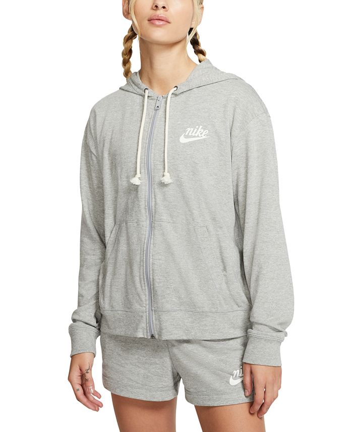 Nike Womens Gym Vintage Full Zip Hooded Sweatshirt Anthracite/Sail  726057-060 Size X-Small