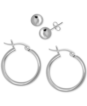 image of Essentials 2-Pc. Set Ball Stud Earrings & Polished Hoop Earrings in Fine Silver Plate