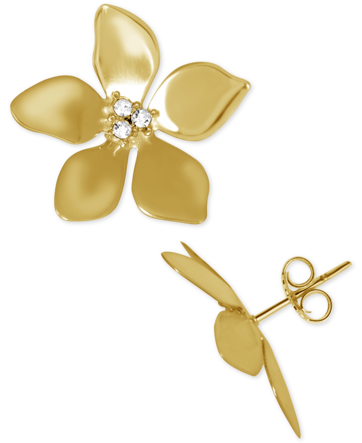 Crystal Flower Stud Silver Plate Earrings - Rose Gold