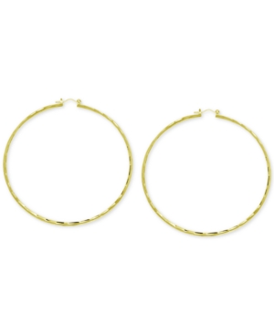 image of Essentials Large Textured Skinny Hoop Fine Silver Plate Earrings, 3