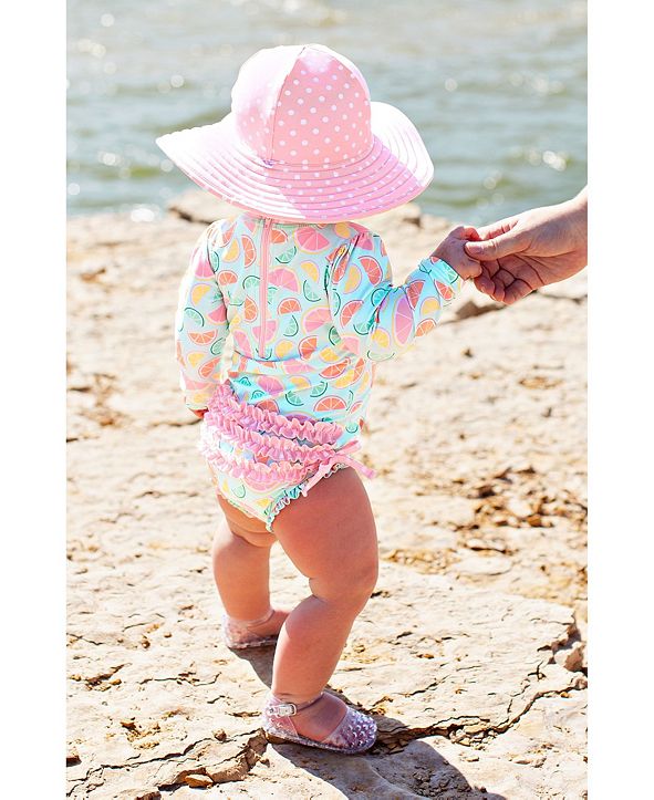RuffleButts Toddler Girls Long Sleeve Rash Guard Swimsuit Swim Hat Set ...