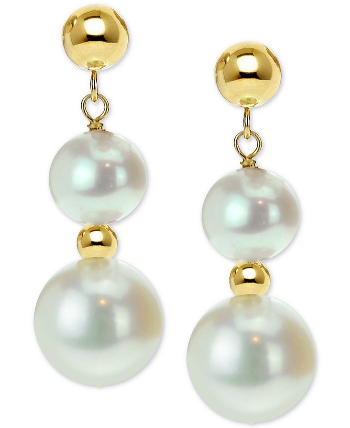 Macy's Cultured Freshwater Pearl Dangle Drop Earrings (5 & 9mm) in 14k