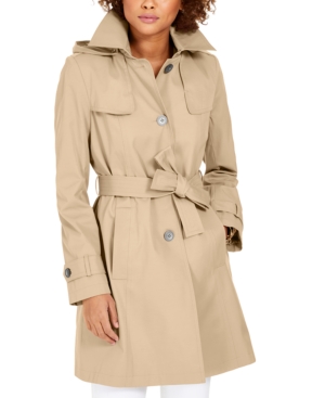 VIA SPIGA BELTED HOODED WATER-RESISTANT TRENCH COAT