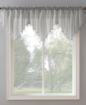 No. 918 Crushed Sheer Voile 51" X 24" Beaded Ascot Valance In Silver