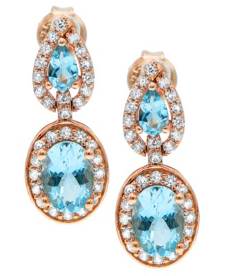 Macy's Aquamarine ( 2-3/4 Ct. T.w) Diamond (5/8 Ct. T.w) Earrings In ...