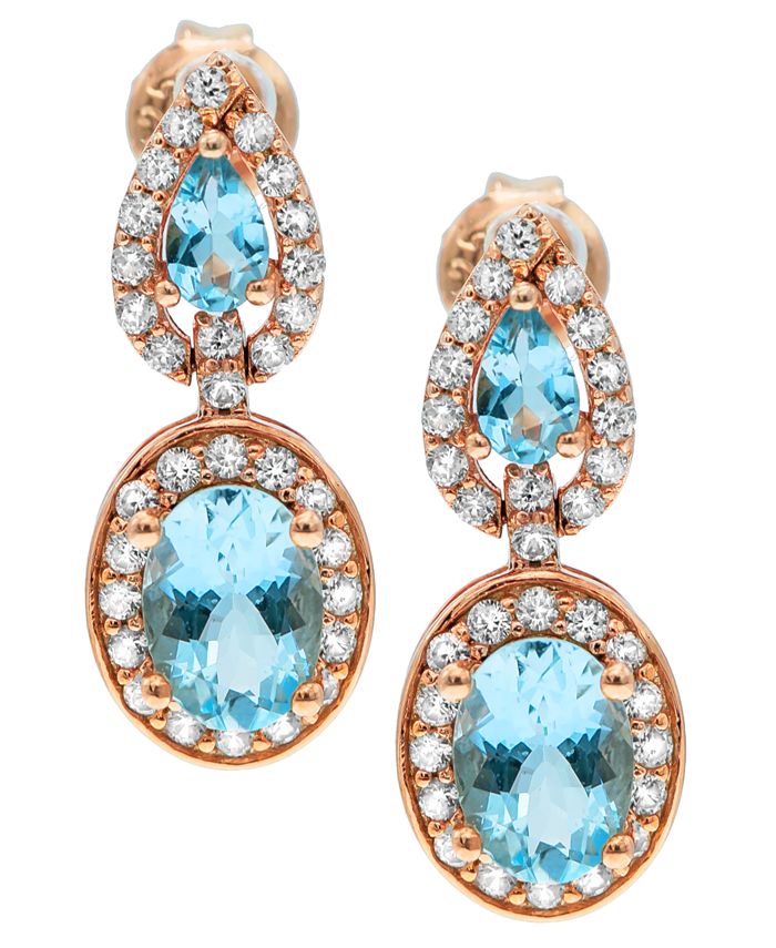 Macy's - Aquamarine( 2-3/4 ct. t.w) Diamond (5/8 ct. t.w) Earrings set in 14K Rose Gold