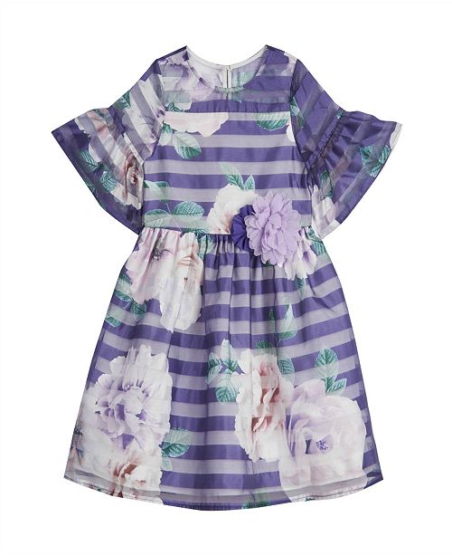 Laura Ashley Baby Girls London Floral Shadow Stripe Bell Sleeve
