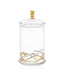 Large Vivid Glass Canister Jar With Lid - 14K Gold Swirl Design