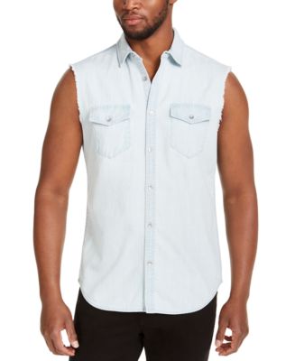 INC International Concepts INC Men's Cut Off Denim Shirt, Created