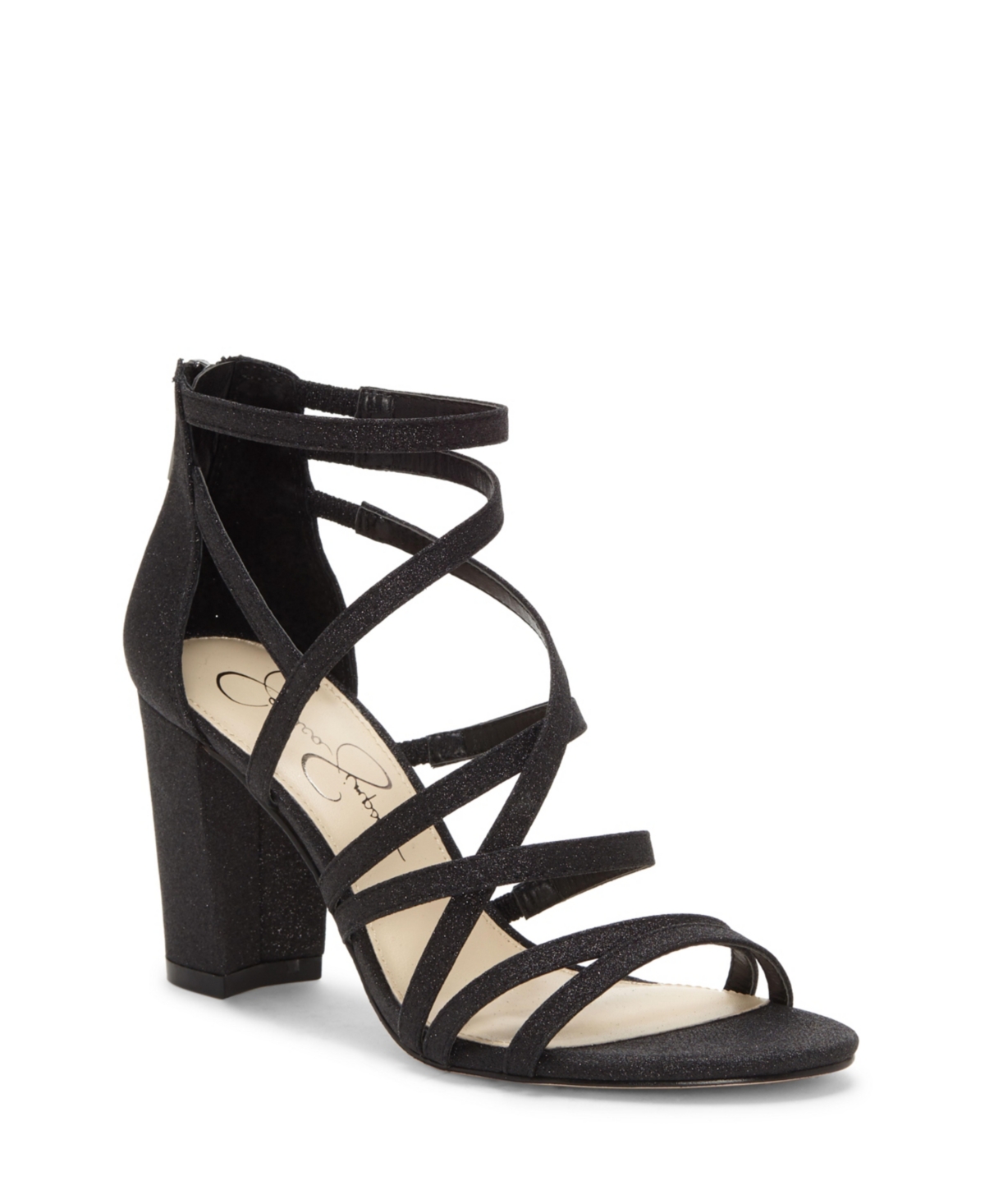 Shop Jessica Simpson Women's Stassey Strappy Block Heel Dress Sandals In Black Glitter
