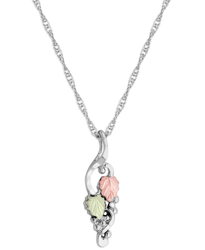Black Hills Gold - Grape and Leaf Motif Pendant 18" Necklace in Sterling Silver with 12K Rose and Green Gold