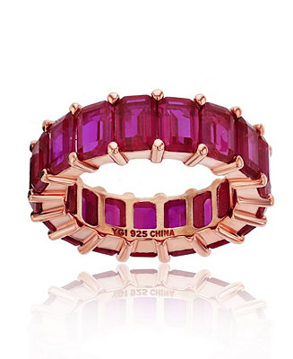 Macy's Red Emerald Cut Cubic Zirconia Eternity Band in 14k Rose Gold ...