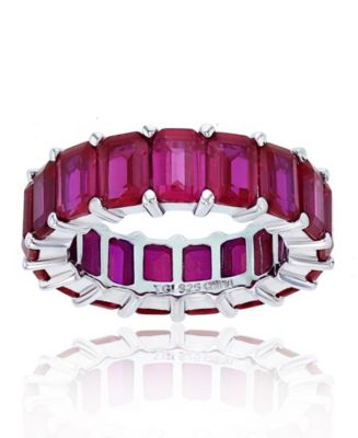 Red Emerald Cut Cubic Zirconia Eternity Band in Rhodium Plated Sterling ...