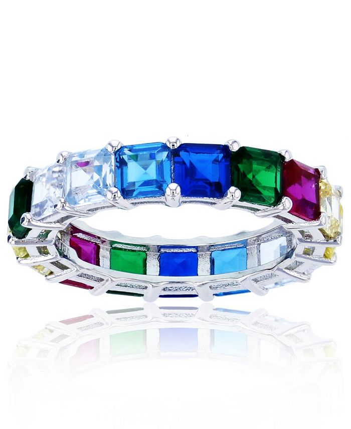 Macy's - Rainbow Princess Cut Cubic Zirconia Eternity Band in Rhodium Plated Sterling Silver