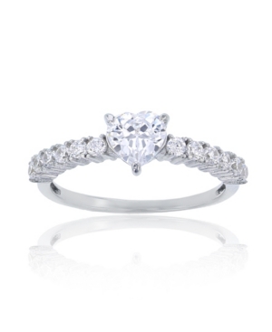 MACY'S RED, GREEN, PURPLE, OR WHITE HEART CUBIC ZIRCONIA RING IN RHODIUM PLATED STERLING SILVER