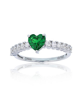 Macy's Red, Green, Purple, or White Heart Cubic Zirconia Ring in Rhodium Plated Sterling Silver   & Reviews - Rings - Jewelry & Watches - Macy's