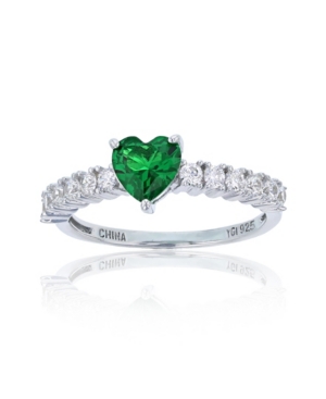 image of Red or Green Heart Cubic Zirconia Ring in Rhodium Plated Sterling Silver