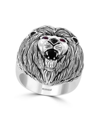 EFFY Collection - EFFY&reg; Men's Ruby and Onyx Lion Ring in Sterling Silver