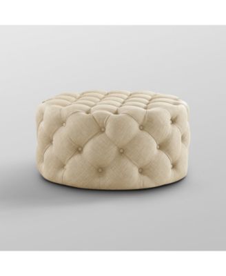 Inspired Home Bella Upholstered Tufted Allover Round Cocktail Ottoman