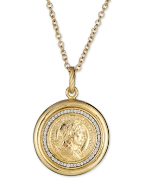 image of Diamond Coin Pendant Necklace (1/4 ct. t.w.) in Sterling Silver & 18k Gold-Plate, 18