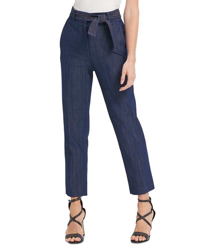 DKNY Belted High-Waist Denim Pants - Macy's