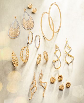 Italian Gold - Glitter Twist Drop Earrings in 14k Gold