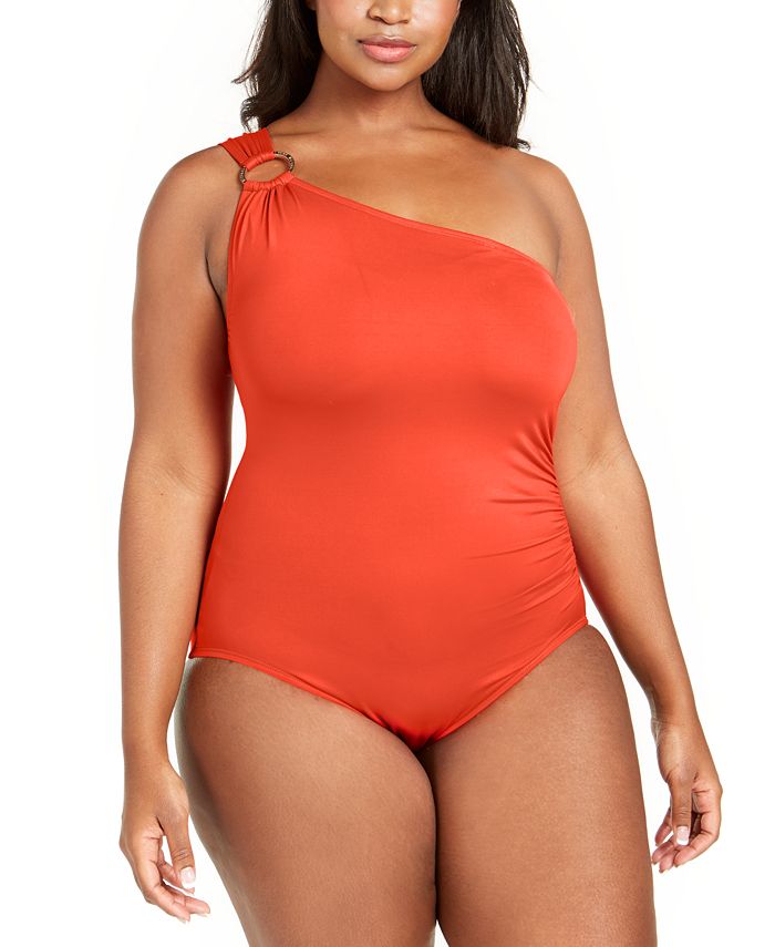 Michael Kors Plus Size One-Shoulder One-Piece Swimsuit - Macy's