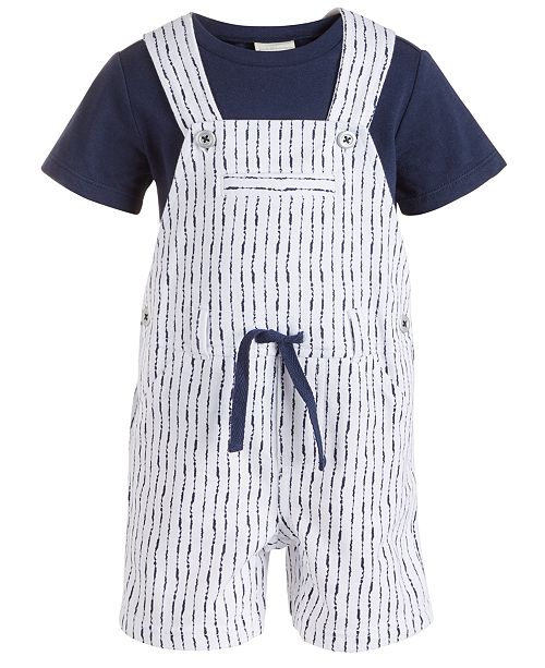 First Impressions Baby Boys 2 Pc T Shirt Shibori Striped Shortalls