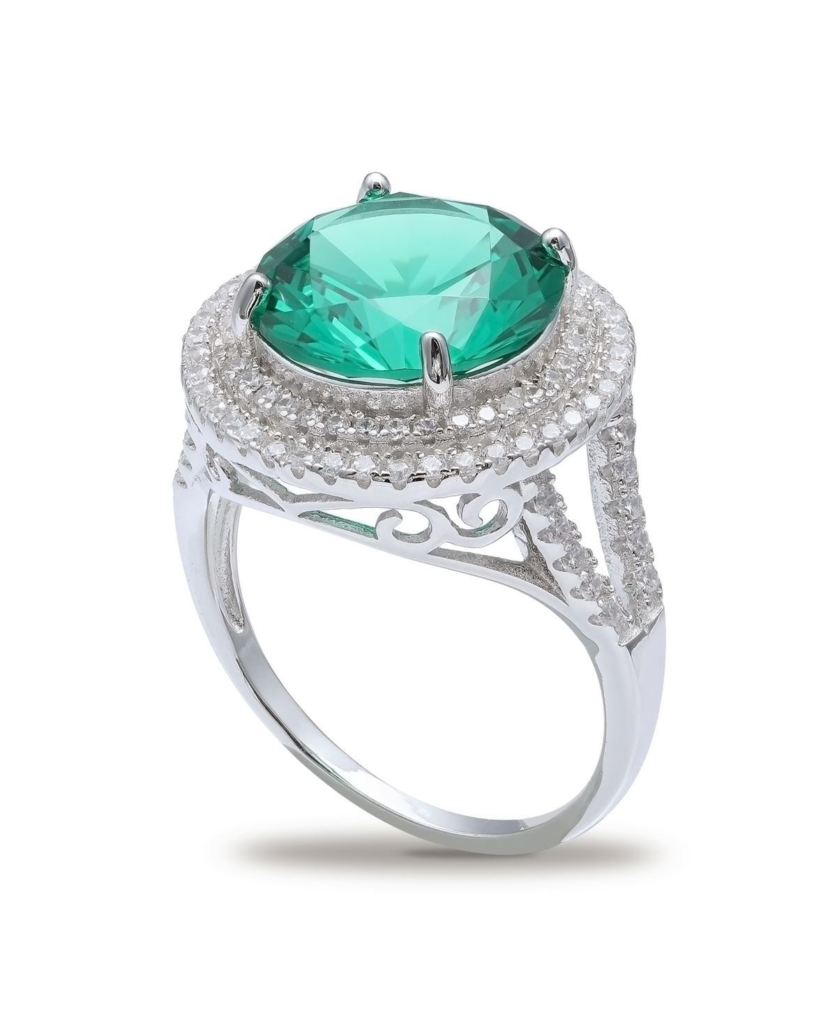 Double Pave Row Ring (7-1/2 ct. t.w.) In Sterling Silver - Green Cubic Zirconia