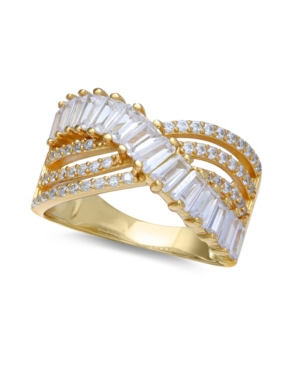 image of Cubic Zirconia Triple Row Baguette & Pave Crossover Ring (3 ct. t.w.) in Sterling Silver or 18K Gold over Sterling Silver