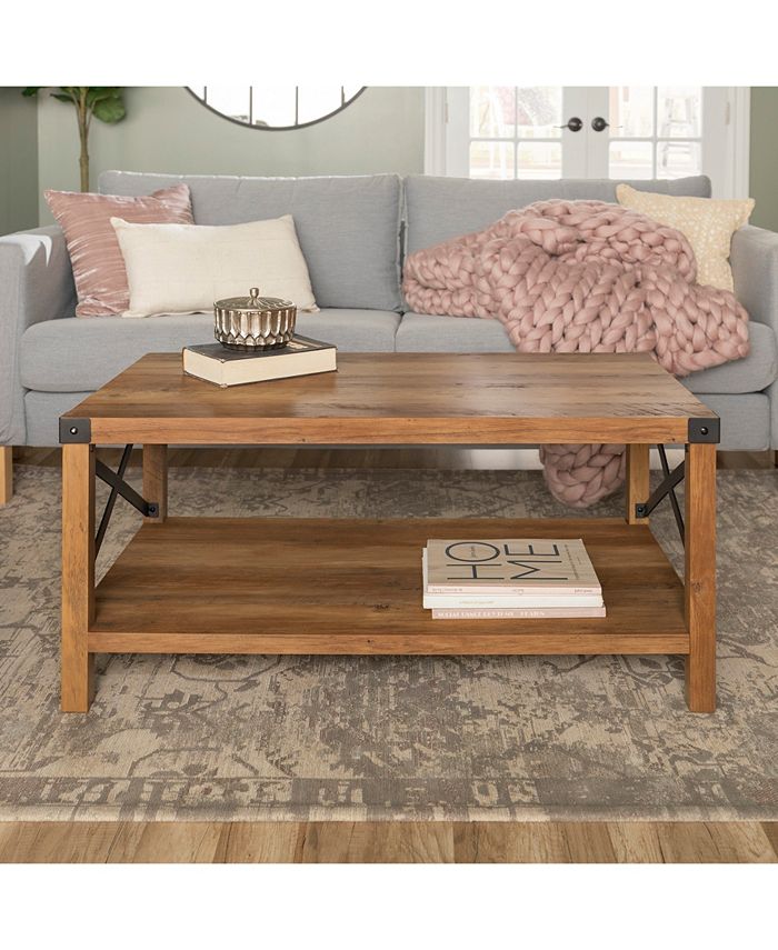 Walker Edison 40 inch Metal X Coffee Table in Rustic Oak and Black Macy's