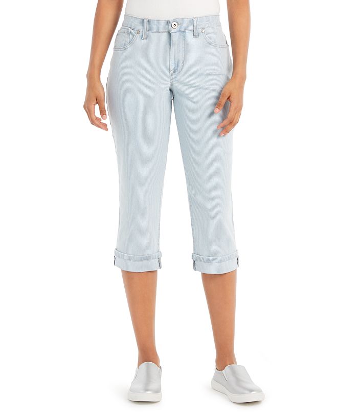 Style & Co Striped Curvy-Fit Cuffed Capri Jeans, Created for Macy's ...