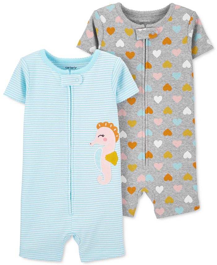 Carter's Baby Girls 2Pk. Seahorse & HeartPrint Cotton Romper Pajamas Macy's