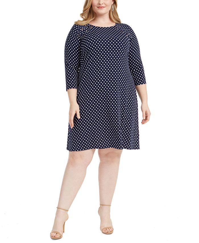 MSK Plus Size Polka Dot Grommet Dress - Macy's