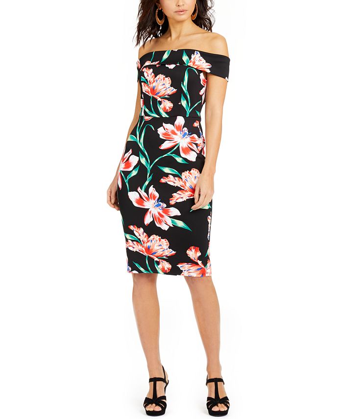 Thalia Sodi Off-The-Shoulder Printed Bodycon Dress, Created for Macy's ...