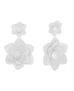 image of Christian Siriano New York Gold Tone and White Flower Drop Clip Earrings