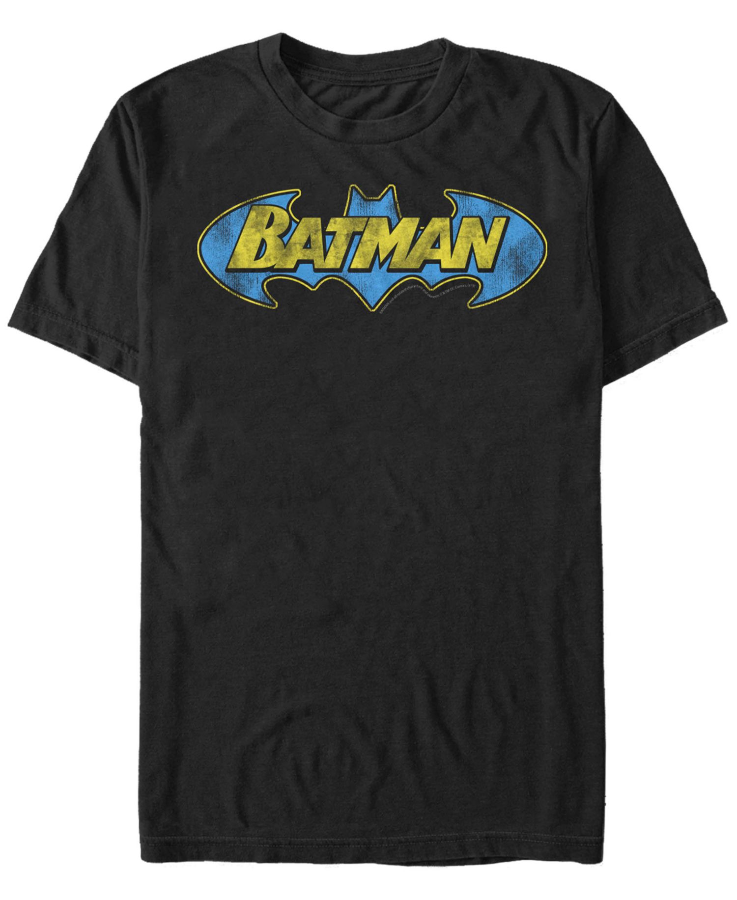 DC Men's Batman Classic Distressed Bat Text Logo Short Sleeve T-Shirt
