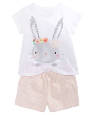 Baby Girls Bunny-Print T-Shirt & Eyelet Shorts, Created for Macy's	
