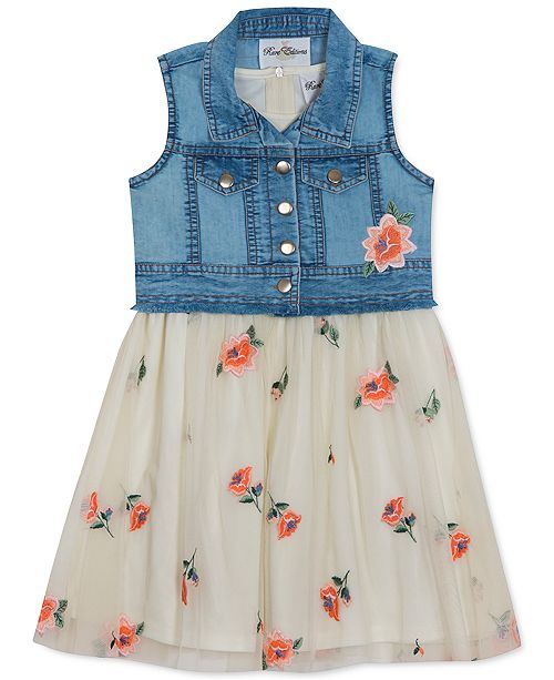 Rare Editions Toddler Girls 2 Pc Denim Vest Embroidered Floral