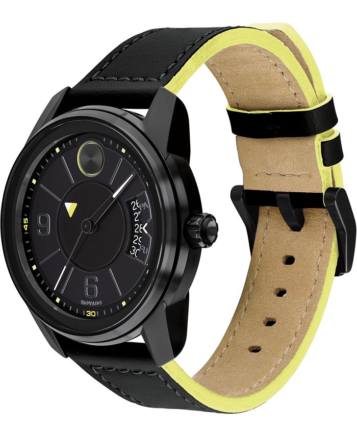 Movado Men's Swiss Bold Black Leather Strap Watch 42mm, Created for