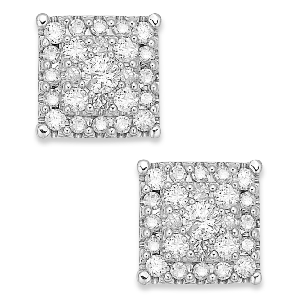 Diamond Square Cluster Stud Earrings in 14k White Gold (3/8 ct. t.w