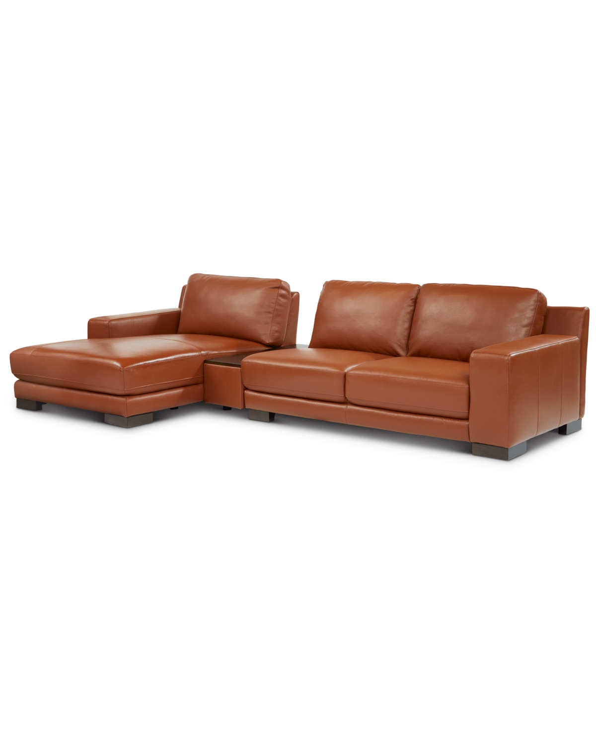 Macy's Darrium 3-pc. Leather Chaise Sofa With Console, Created For  In Cognac