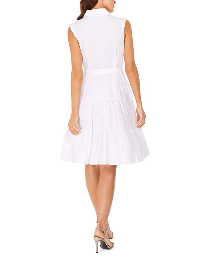 Calvin Klein Sleeveless Belted Cotton Shirtdress - Macy's